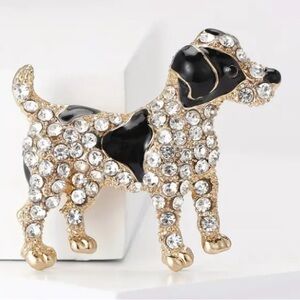 Sparkling Black & Gold Dog Brooch